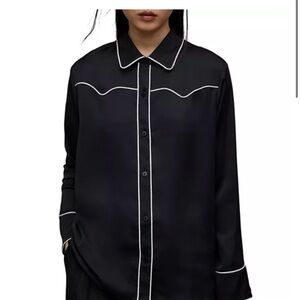 All Saints Black Blouse with White Trim